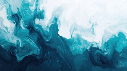 Abstract Swirling Blue and White Acrylic Painting