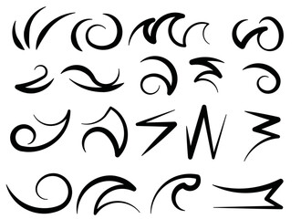 Set of brushes created with technical tools. Formed by arcs, lines and circles with different thicknesses