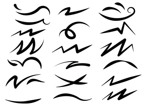 Set of brushes created with technical tools. Formed by arcs, lines and circles with different thicknesses