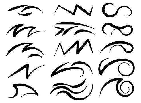 Set of brushes created with technical tools. Formed by arcs, lines and circles with different thicknesses