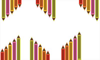 Fototapeta premium Colorful Pencils Border and Frame Design on White Background, Vector Pattern of Bright Colored Pencils for Education or Art