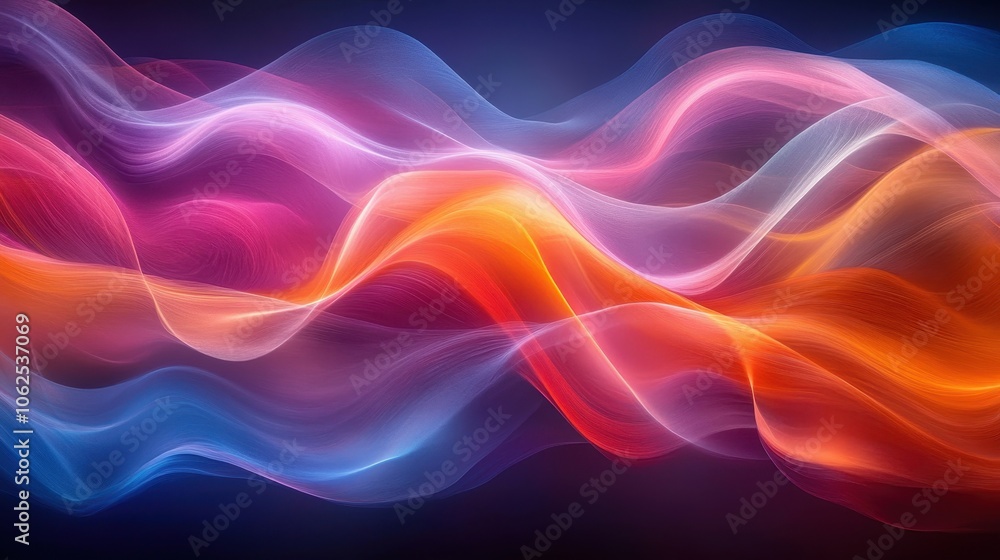 Poster abstract waves of vibrant colors, creating a sense of depth and movement in a smooth, flowing design