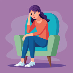 vector una mujer sentada en una silla triste