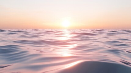 A serene seascape with the sun setting on the horizon, casting a warm glow over the water.