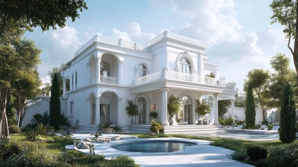 House design concept, house concept, villa, elegant house exterior in white.