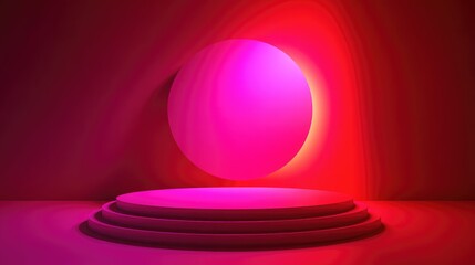 Three-Tiered Circular Platform with Pink and Red Gradient Lighting