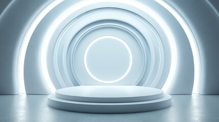 Obraz premium Abstract White Circular Platform with Glowing Backdrop