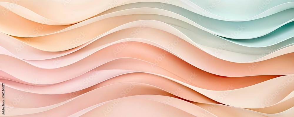 Poster flowing pastel waves in soft colors create a calming abstract background.