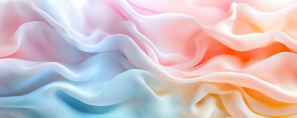 Colorful silk fabric texture, smooth waves and folds on white isolate background.