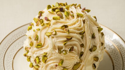 Close-Up of Pistachio Barfi Dessert on Plate with Nuts and Frosting
