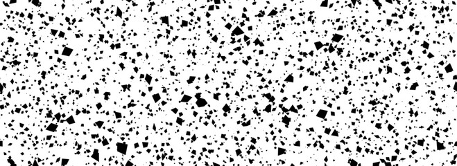 Dotted seamless pattern. Grunge dripped sprinkles, particles, dust or splashes wallpaper. Black and white distress noise grain repeating background. Random mottled gritty overlay texture. Vector