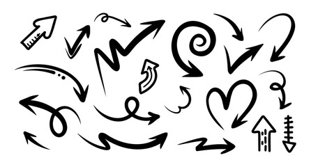 hand drawn arrow set. Doodle illustration.