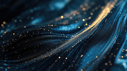 Abstract Blue and Gold Wavy Background with Sparkles
