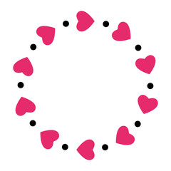 Love round frame with hearts and dots. Valentine's day circle shape frame. Romantic wedding decorative element for invitations, greeting cards, banners, posters. Vector design