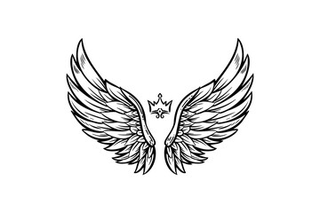 Fototapeta premium Sketch angel wings. Angel feather wing illustration.