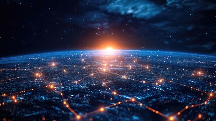 Global Network of Connected Cities Illuminated at Night