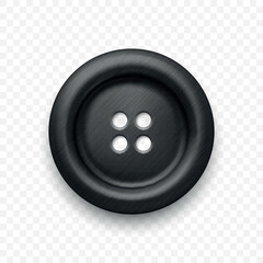 Black Color Metal Clothes Button with Four Holes, Isolated. Round Button Closeup, Front View. Design Template for Sewing, Fashion, Clothing Concept. Detailed Button Illustration for Craft Projects