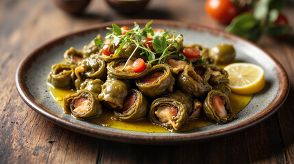 Fototapeta premium Delicious artichoke appetizer with lemon and tomatoes