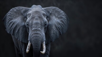 Fototapeta premium Sleek and Majestic Elephant: Elegant elephant highlighted by soft light, her powerful form and piercing eyes commanding attention.