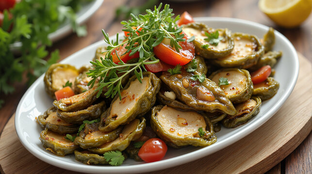 Delicious vegetable dish with zucchini and tomatoes