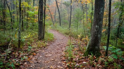 Obraz premium A trail going into the woods in autumn