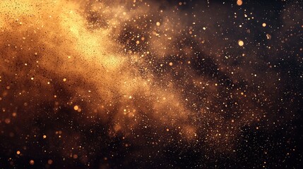 Naklejka premium A cloud of golden dust particles against a dark background.