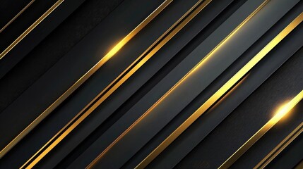 Obraz premium Diagonal Gold Stripes on Black Background with Glowing Highlights