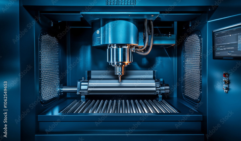 Poster advanced cnc machining center featuring precision tooling and cutting technology