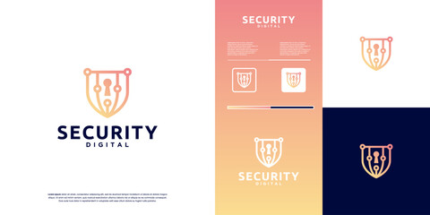 abstract minimalist logo digital security shield, electrical circuit, design vector template.