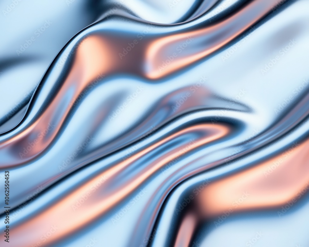 Poster a close-up of flowing, shimmering fabric in soft blue and rose hues, creating a dynamic and elegant 