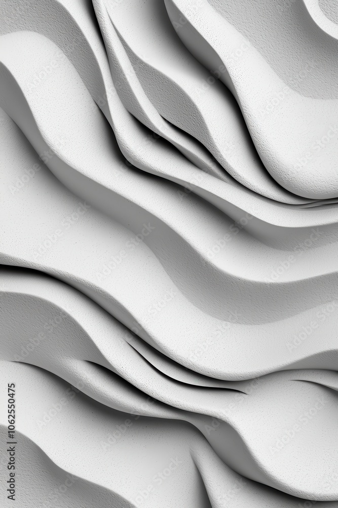 Poster textured white waves creating an abstract, modern aesthetic with smooth curves and depth.