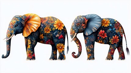 Obraz premium Colorful Elephants Embellished with Floral Patterns and Designs