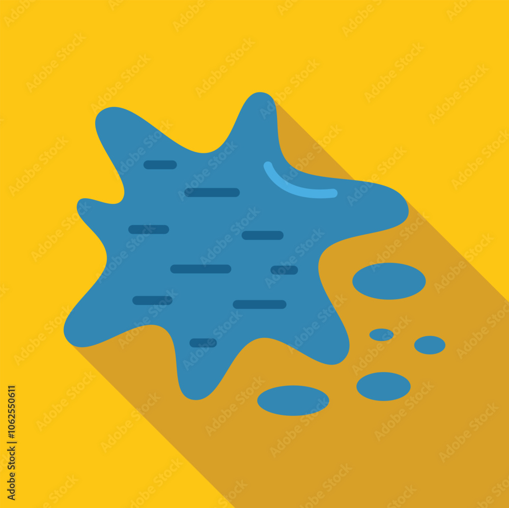 Poster blob of blue liquid splashing on a yellow background, creating a dynamic and vibrant visual with lon
