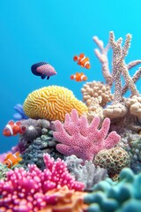 Obraz premium Vibrant underwater scene featuring colorful coral reefs and small fish swimming among the corals.