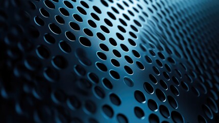 Close-up of a Blue Metallic Surface with Circular Perforations