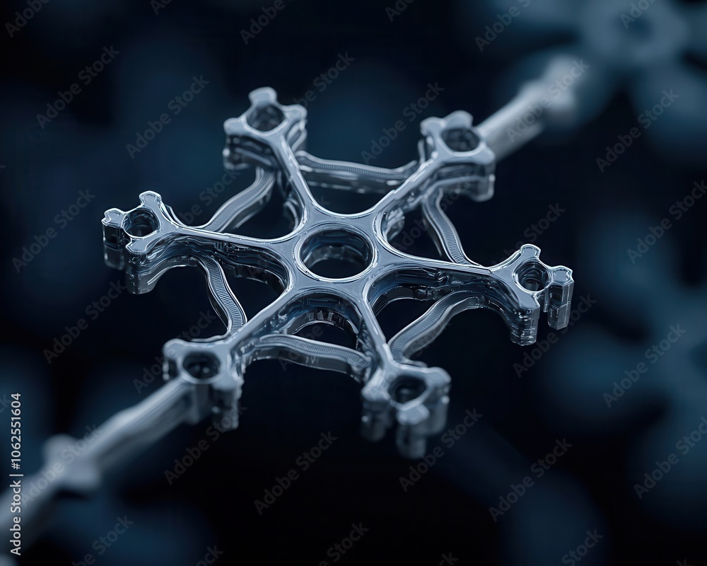 Poster highly detailed macro shot of a crystal snowflake on a dark background, showcasing intricate pattern