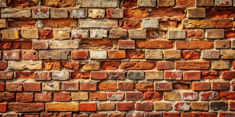 Obraz premium A weathered brick wall, showcasing a rich tapestry of red, orange, and yellow hues, a testament to time's enduring touch.