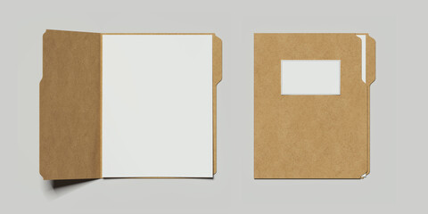 Folder open and closed from the front, letter size, document envelope, front.