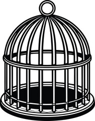 a beautiful bird inside a cage on a white background