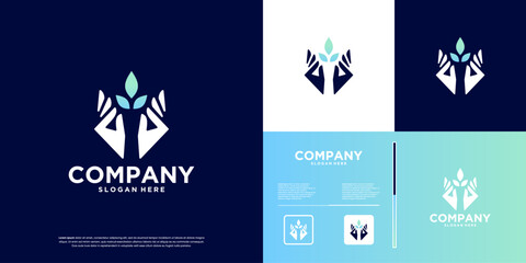 symbol of life with the concept of care hands and leaves, support, hope, graphic design illustration.