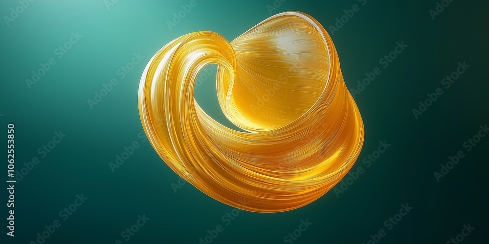 Poster golden swirl creating abstract shape on teal background