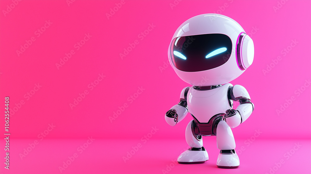 Aufkleber white robot standing on pink background with hands on hips