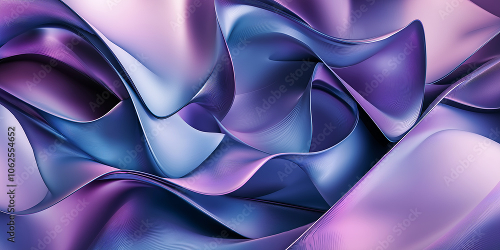 Poster abstract purple and blue metallic waves flowing and creating dynamic shapes