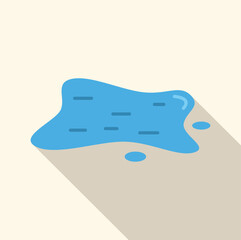 Cartoon puddle of water with long shadow creating a spill on the ground