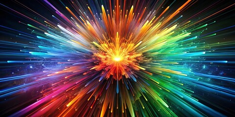 A radiant burst of color explodes outward, radiating a symphony of hues from a central point of light.