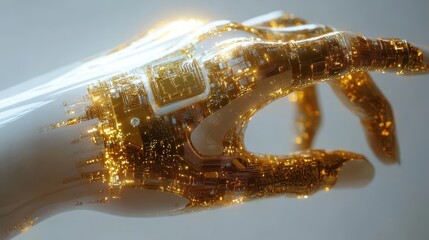 Hand gold white background electronics.