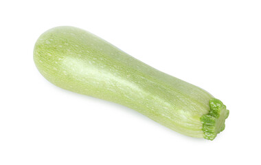 One fresh ripe zucchini isolated on white, top view