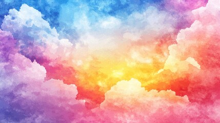 Abstract Watercolor Painting of a Colorful Sunset Sky with Clouds