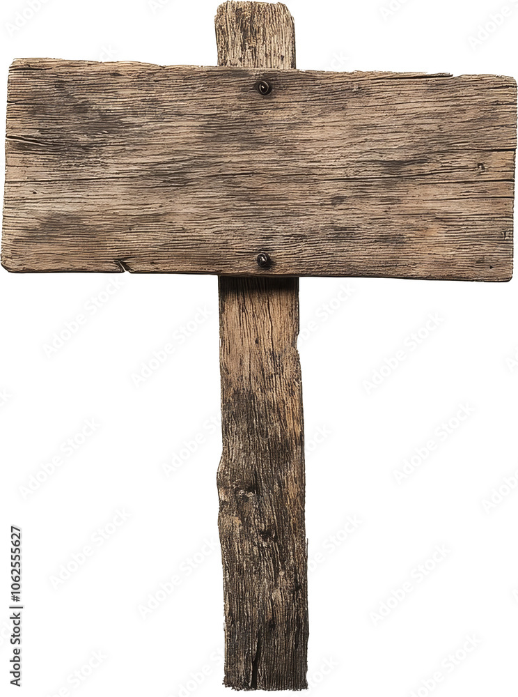 Poster wooden signpost with rustic texture on transparent background