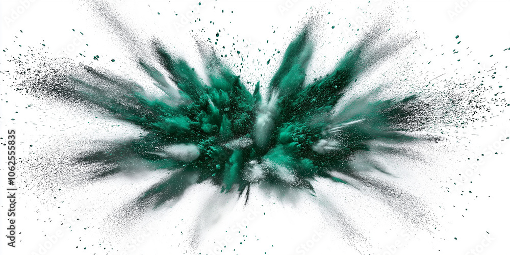 Aufkleber Green powder exploding on white background creating a beautiful abstract effect